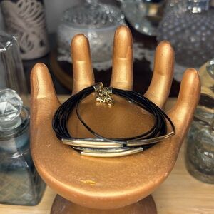 Multi-Strand Black Cord Bracelet with Gold Accents